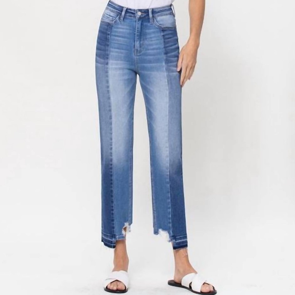 Flying Monkey Super High Rise Two Tone Contrast Straight Leg Denim Jeans Size 29